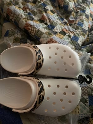 white crocs with cheetah strap