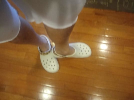 white crocs with cheetah strap