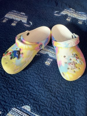 pastel rainbow crocs