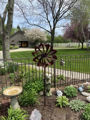 Solar Lighted Led Flower Metal Wind Spinner With Bi Direction