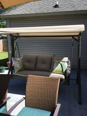 Broyhill Patio Pergola Cushioned Daybed 3 Person Swing Manual Wilson Fisher Lakewood All Weather Wicker 3 Person Swing With