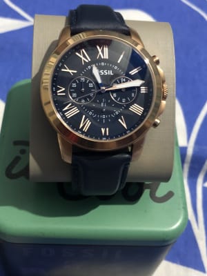 fossil grant sport chronograph blue leather watch