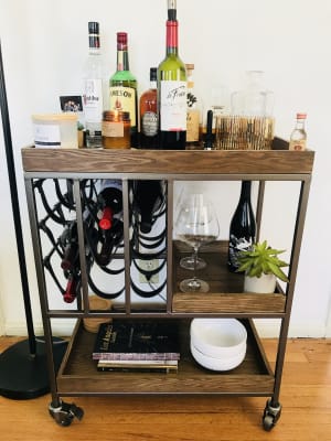 Wood And Faux Leather Strap Bar Cart With Wine Storage World Market