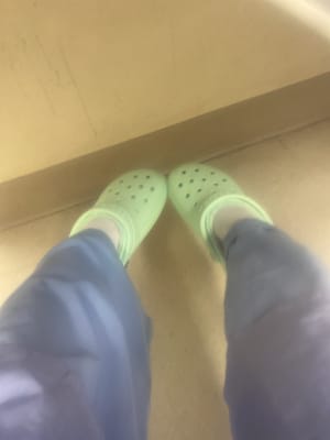 crocs and fuzzy socks