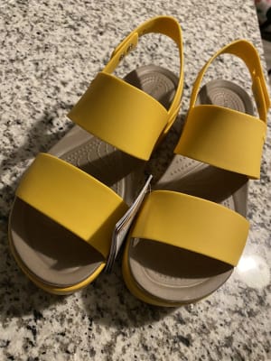 yellow wedge crocs