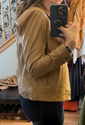 Lucky brand leather trucker jacket cheap