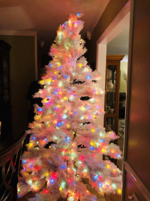 white christmas tree with lights