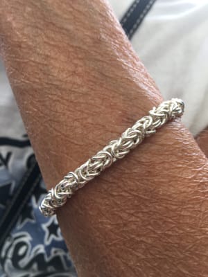Sterling silver chain mail bracelet oxidised Byzantine weave.