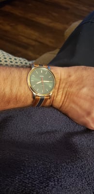 fossil minimalist three hand striped tan leather