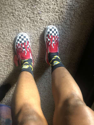 red checkered flame slip on vans