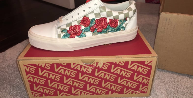 rose embroidered vans slip ons