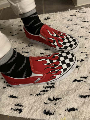 checkerboard vans red drip