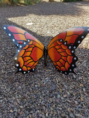 Hand Painted Orange Metal Monarch Butterfly Outdoor Sculpture