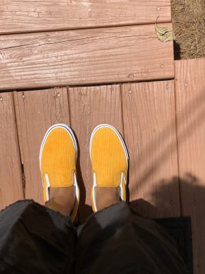 yellow corduroy vans slip on