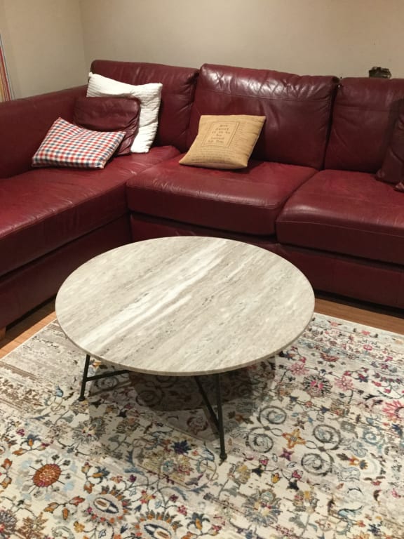 Walnut and marble mara sales round coffee table
