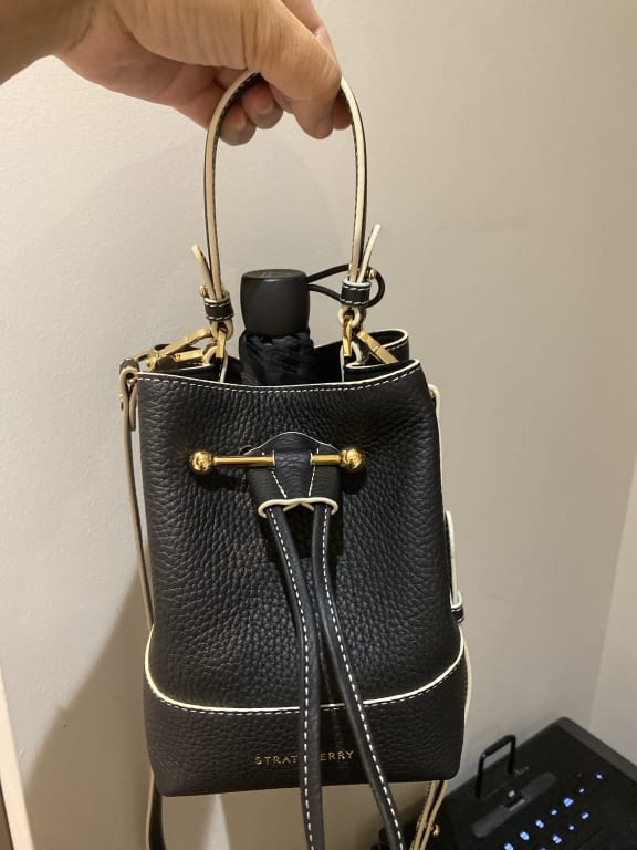 Strathberry Lana Osette Leather Bucket Bag, Black at John Lewis