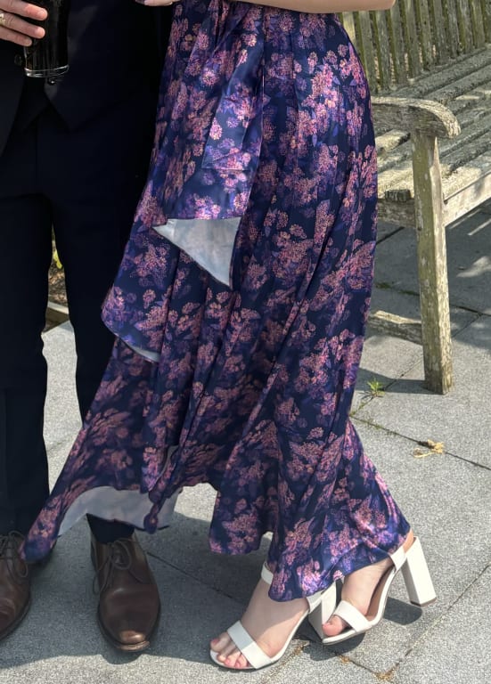 knee length dresses for ladies Chi Chi London Women's Cami Floral Wrap Dip Hem Midi Dress in Blue 8 main image 1