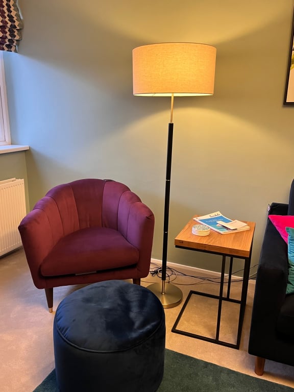Repose-pieds Rond Ottoman John Lewis Velours Bleu - 65x40cm - Comme Neuf