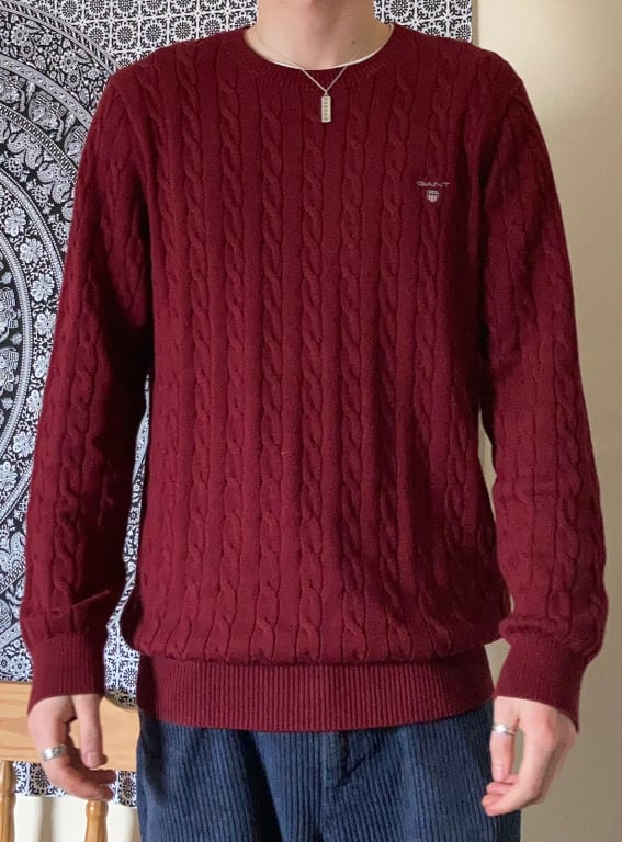 GANT Cable Knit Jumper, Dark Navy, S