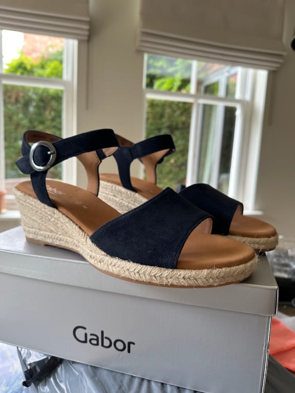Wide Fit Navy Wedge Dress Sandals Gabor Monica Wide Fit Suede