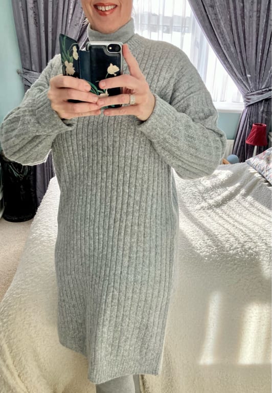 John Lewis Ribbed Oversized Fleece Dress, Grey, One Size