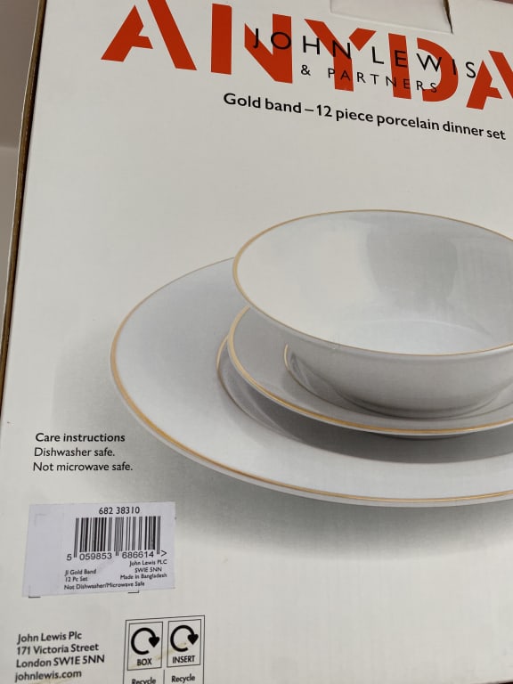 John Lewis ANYDAY Gold Band Porcelain Dinnerware Set, 12