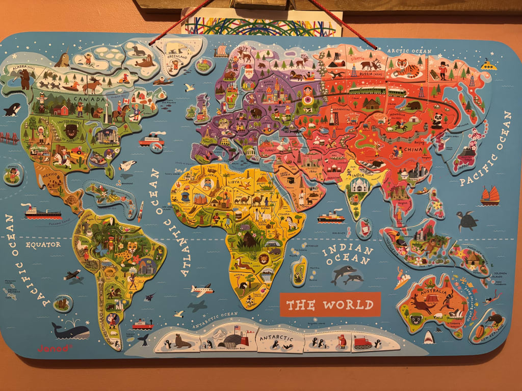 World Puzzle Janod Magnetic - 92 Piece Educational Map For Kids
