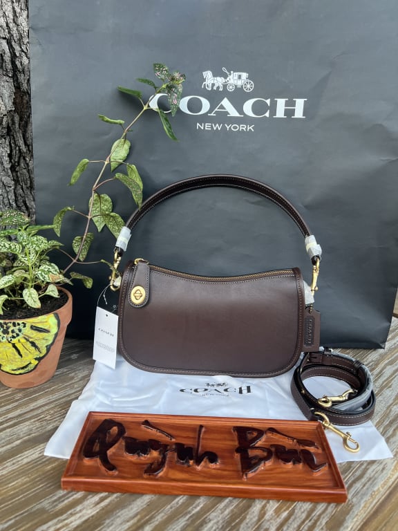 COACH Mini Signature 20 Jacquard And Leather Swinger Bag in Brown