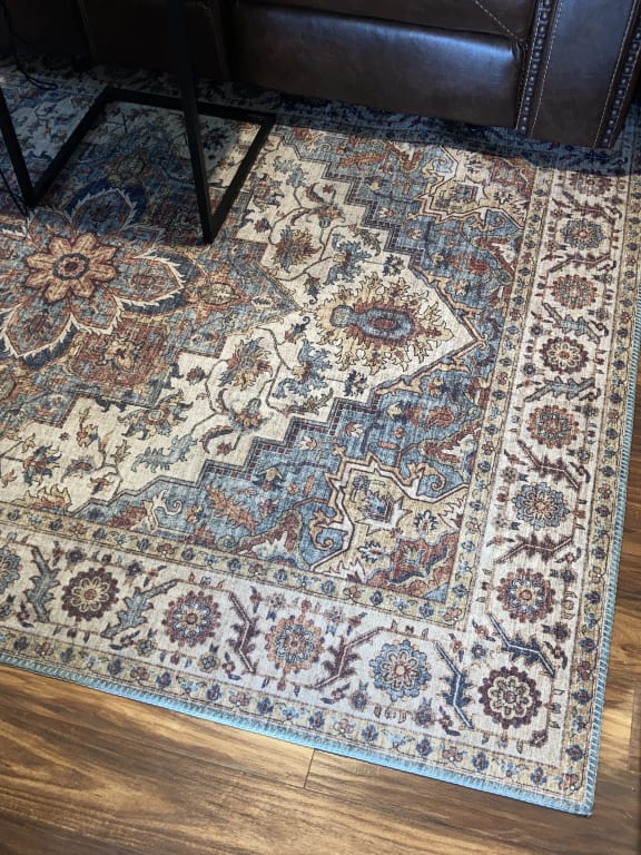 Found & Fable Chenille Printed Vintage Look Blue Medallion Area Rug, 5x7, Sold by at Home