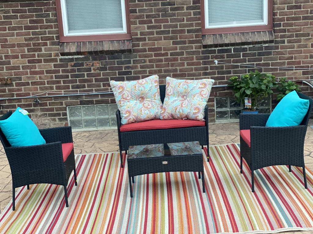 (E309) Scope Multicolor Striped Woven Indoor & Outdoor Rug