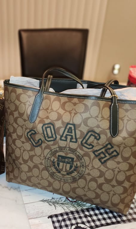 Coach City Tote With Signature Monogram Print Black/Gold 