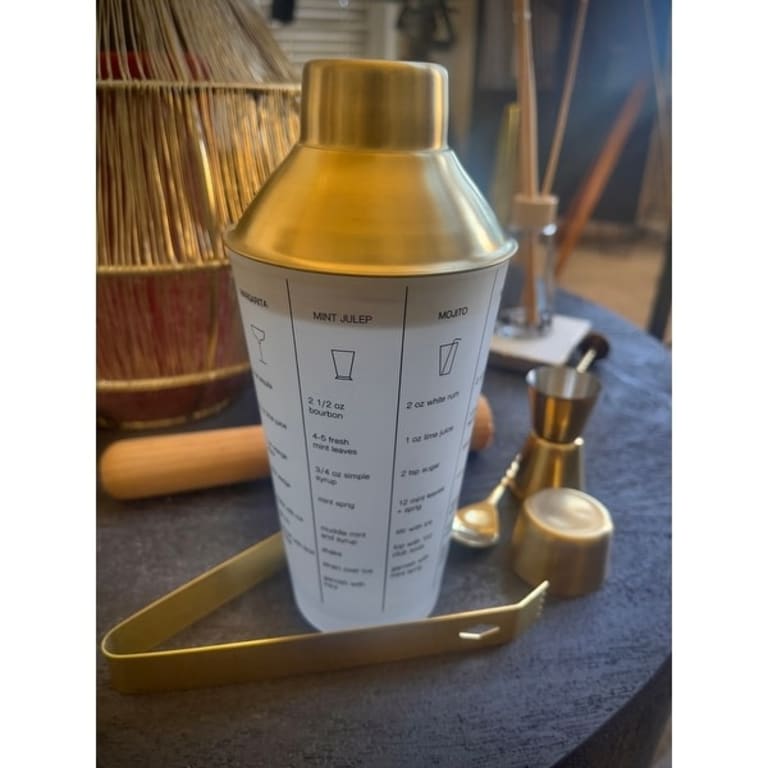 Cambridge Silversmiths 5Piece Mixology Set with Brushed Gold Recipe