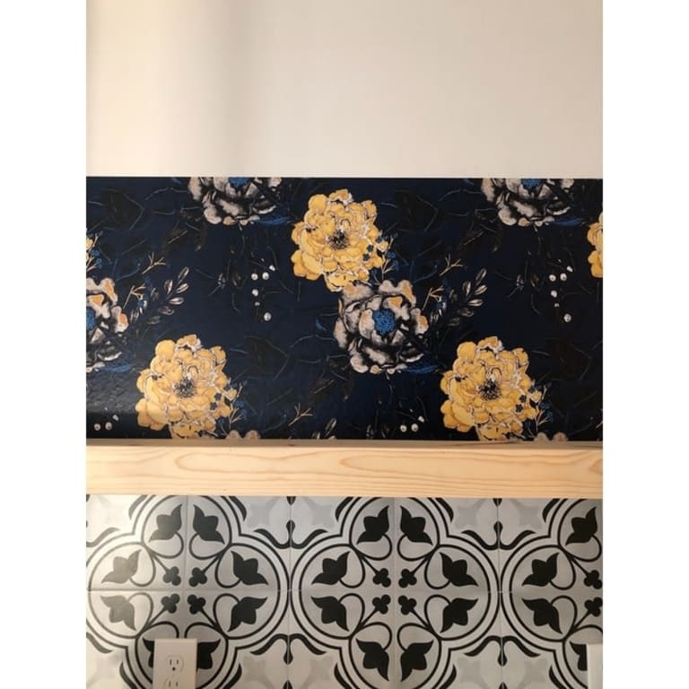 Vintage Navy Blue Botanical Floral Removable Wallpaper 24'' inch x 10'ft On Sale Bed Bath