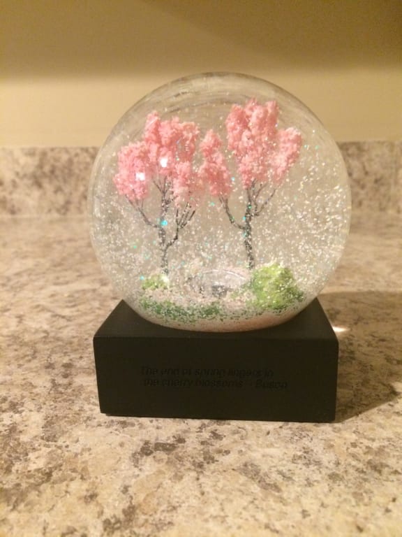 Cherry Blossom Snow Globe from Uncommon Goods. Customer submitted image.