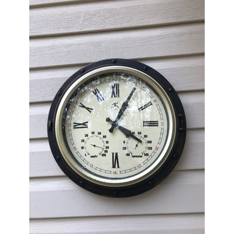 Forecaster Indoor/Outdoor Patio Garden 16 inch Wall Clock Thermometer
