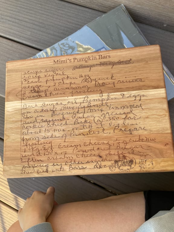 Personalized Family Recipe Board from Uncommon Goods. Customer submitted image.