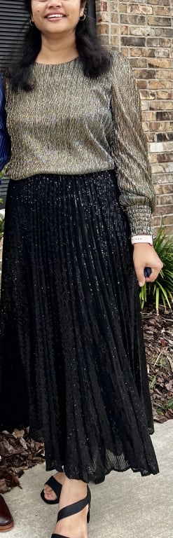 High Waisted Sequin Pleated Midi Skirt