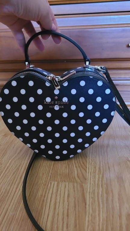 New Kate Spade Love Shack Heart Purse Polka Dot Black Multi