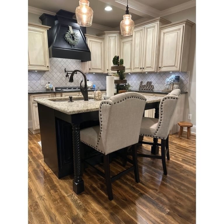 Tays Rustic Linen Tufted Counter Height Stools (Set of 2) by Furniture