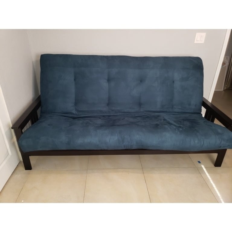 Porch & Den DeSoto Hardwood/ Suede Queensize Futon Set Bed Bath