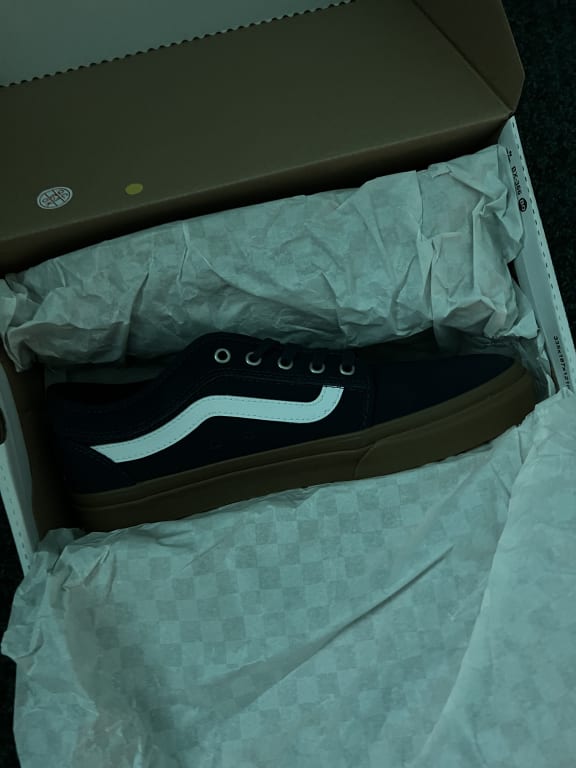Skate Chukka Low Sidestripe Shoe in Navy Blue / Gum | Vans