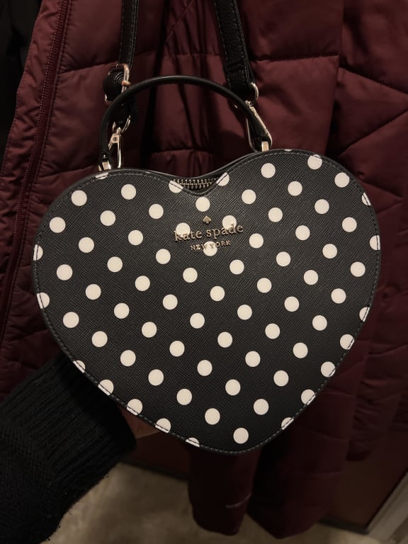 Kate spade love shack heart crossbody purse black white polka dots novelty