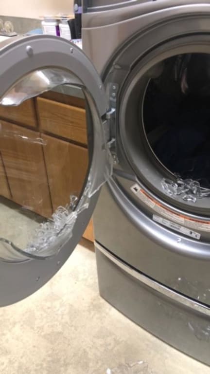 Inner Whirlpool washer door that shattered for no apparent reason in the middle of the night. No one Whirlpool or Sears seems concerned about "WHY" that happen AND I can't seem to get anyone to find the part to fix it. My machine is only 3.5 years old.