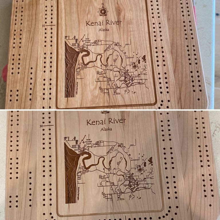 Custom Lake Art Cribbage Board from Uncommon Goods. Customer submitted image.
