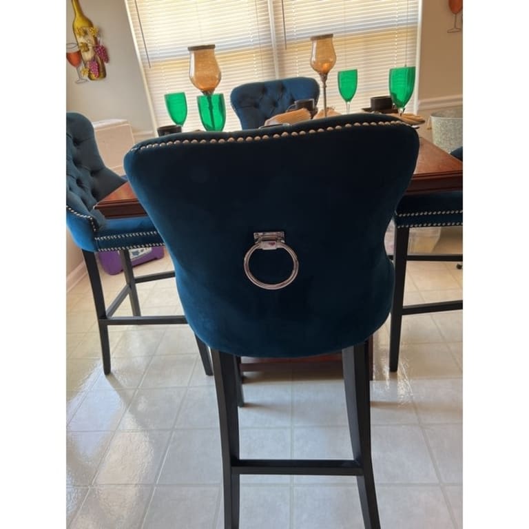 Abbyson Versailles 30inch Blue Tufted Bar Stool Bed Bath & Beyond