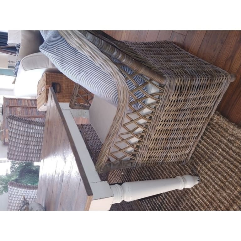 SAFAVIEH Dining Maluku Kubu Soft Grey Rattan Arm Chair - Multi - 28