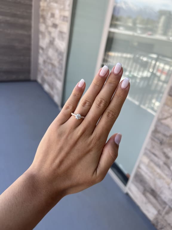 Oval diamond ring on hand