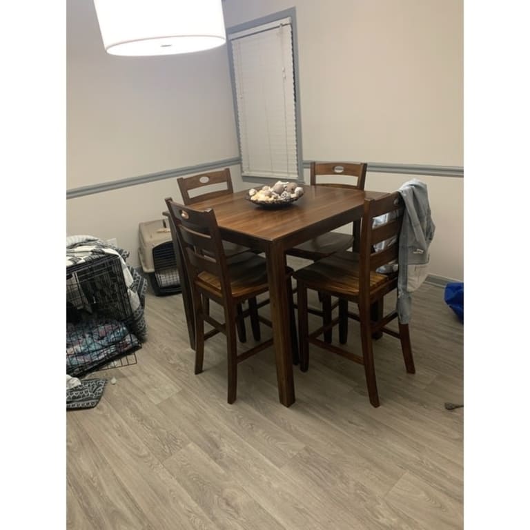 Hazelteen Square Counter Height Dining Set Table and 4 Chairs Bed