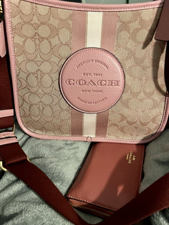 NWT Coach Signature Jacquard Stripe Dempsey Crossbody File Bag CA195 Wine  Multi