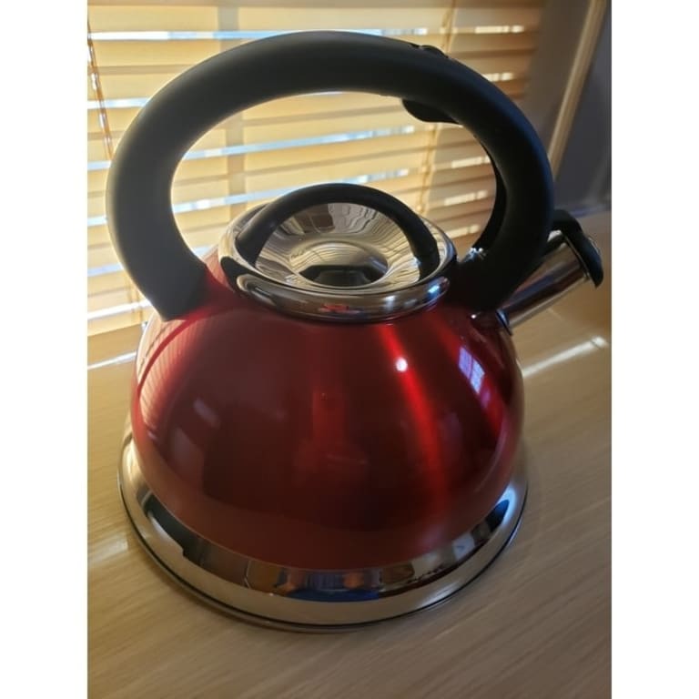 3quart Red Heavy Gauge Stainless Steel Whistling Tea Kettle Bed Bath